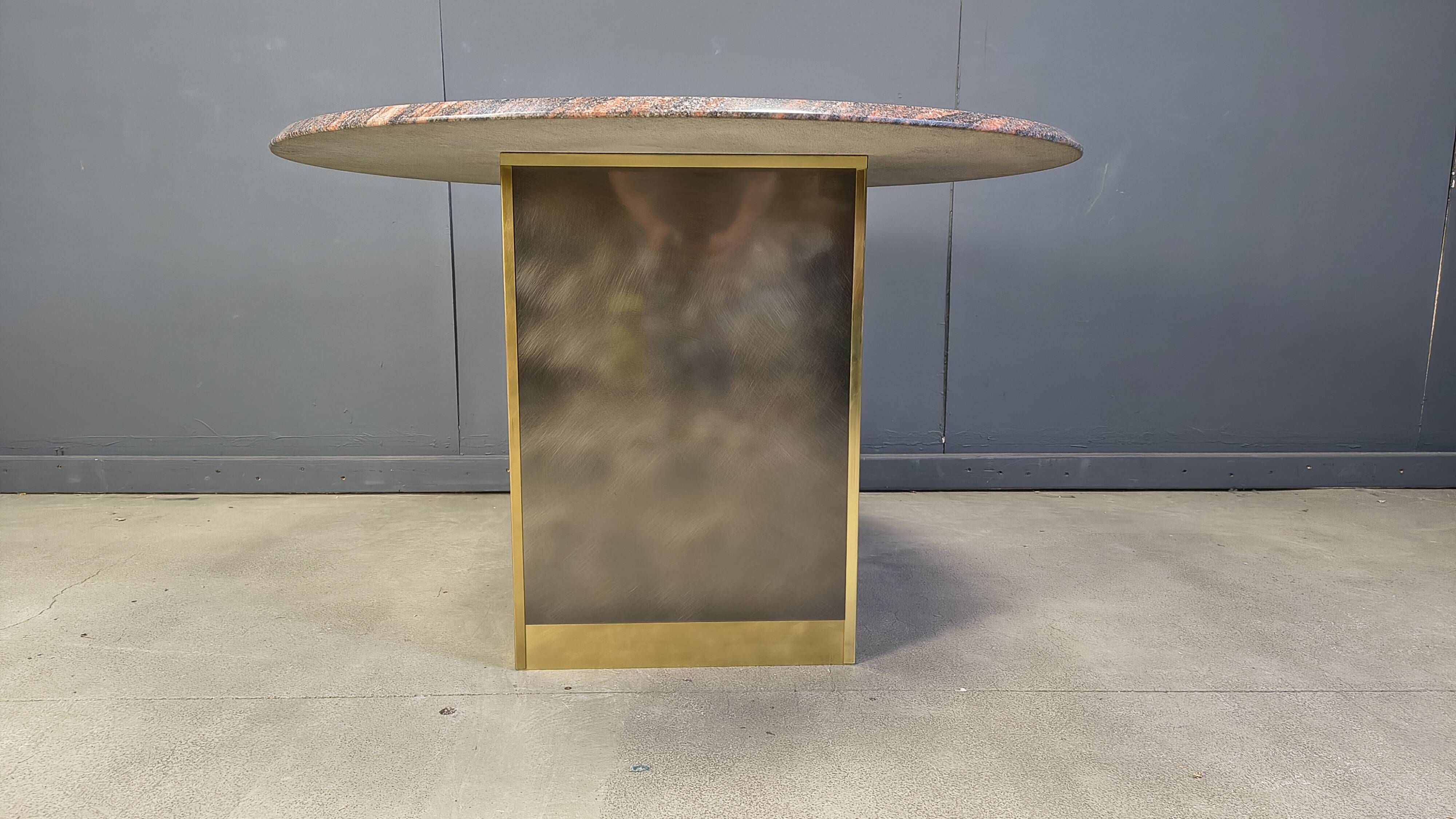 Vintage round granite and brass center table by Belgochrom , 1970s
