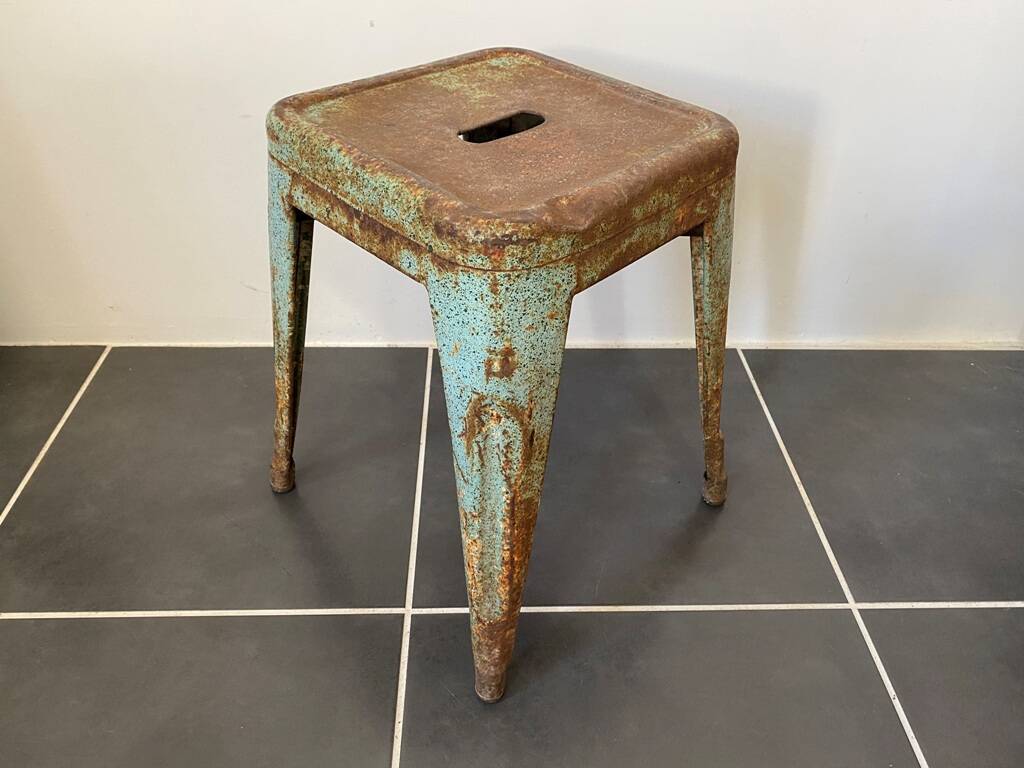 Authentic vintage industrial tolix metal stool by Xavier Pauchard 1950 n1