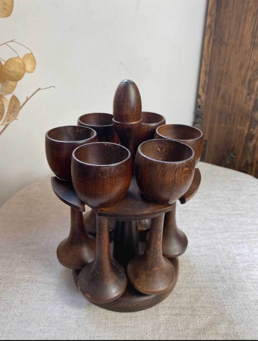 Wooden egg cups with stand