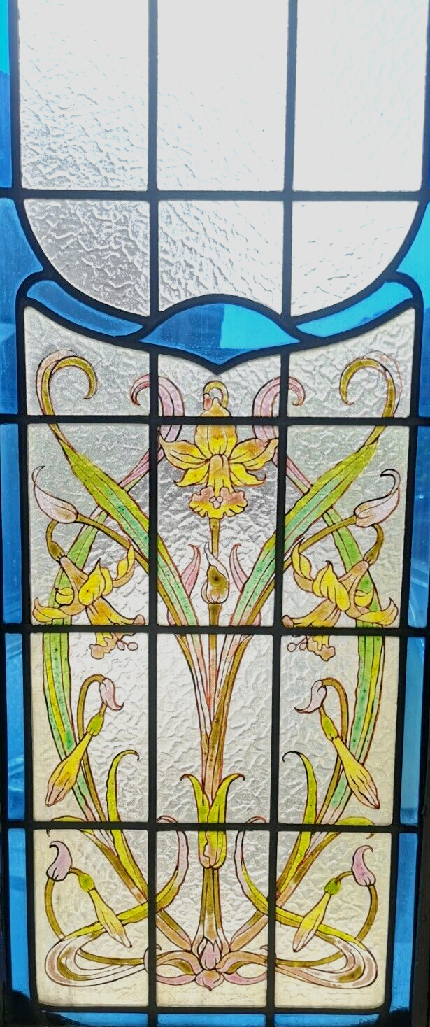 Art Deco stained glass transom window, circa 1900, 20th century