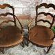 Pair Old Armchair Needle Wood Carved & Seat Paillé + Vintage Fabric Cover