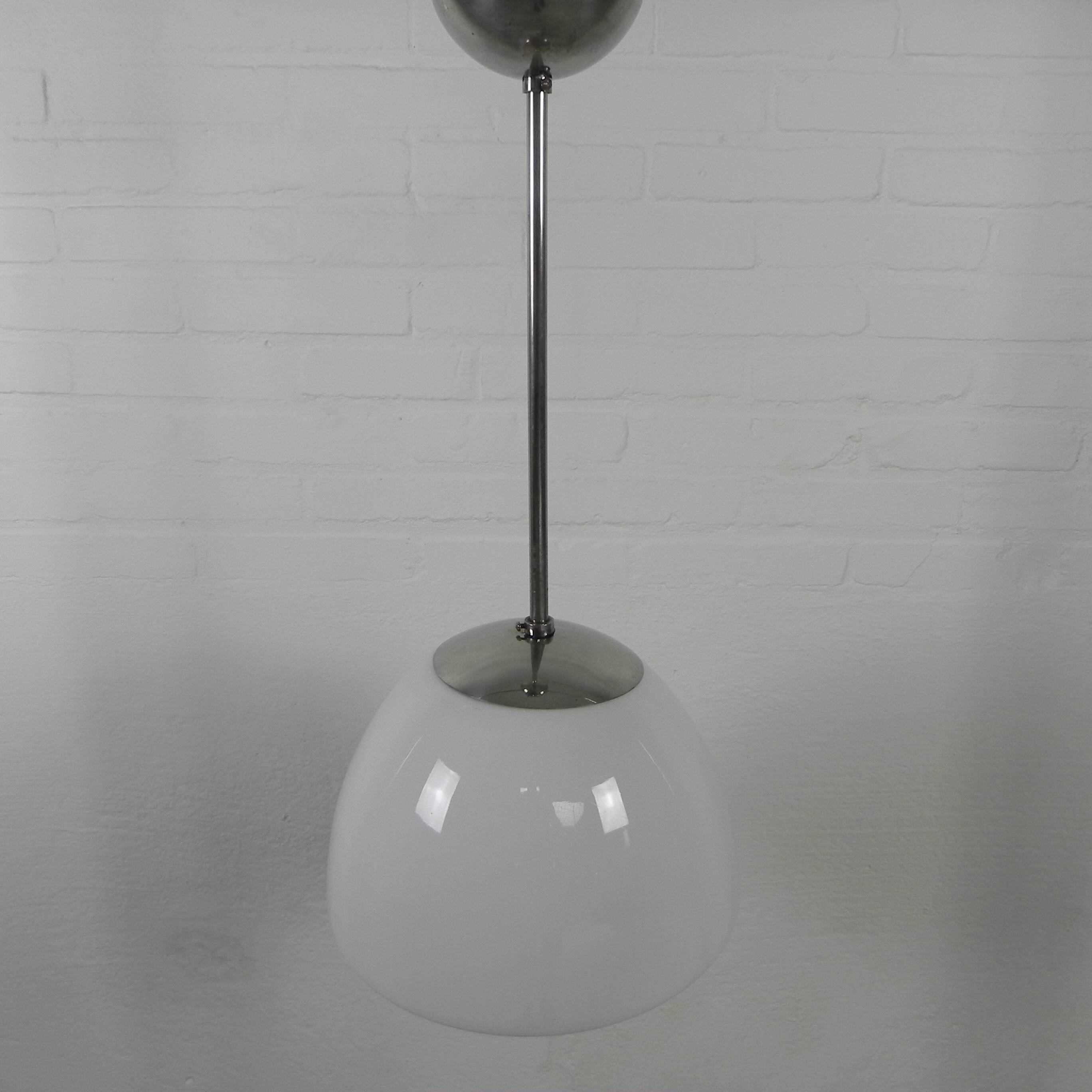 Old school lamp with large glass ball in opal glass, 1930s