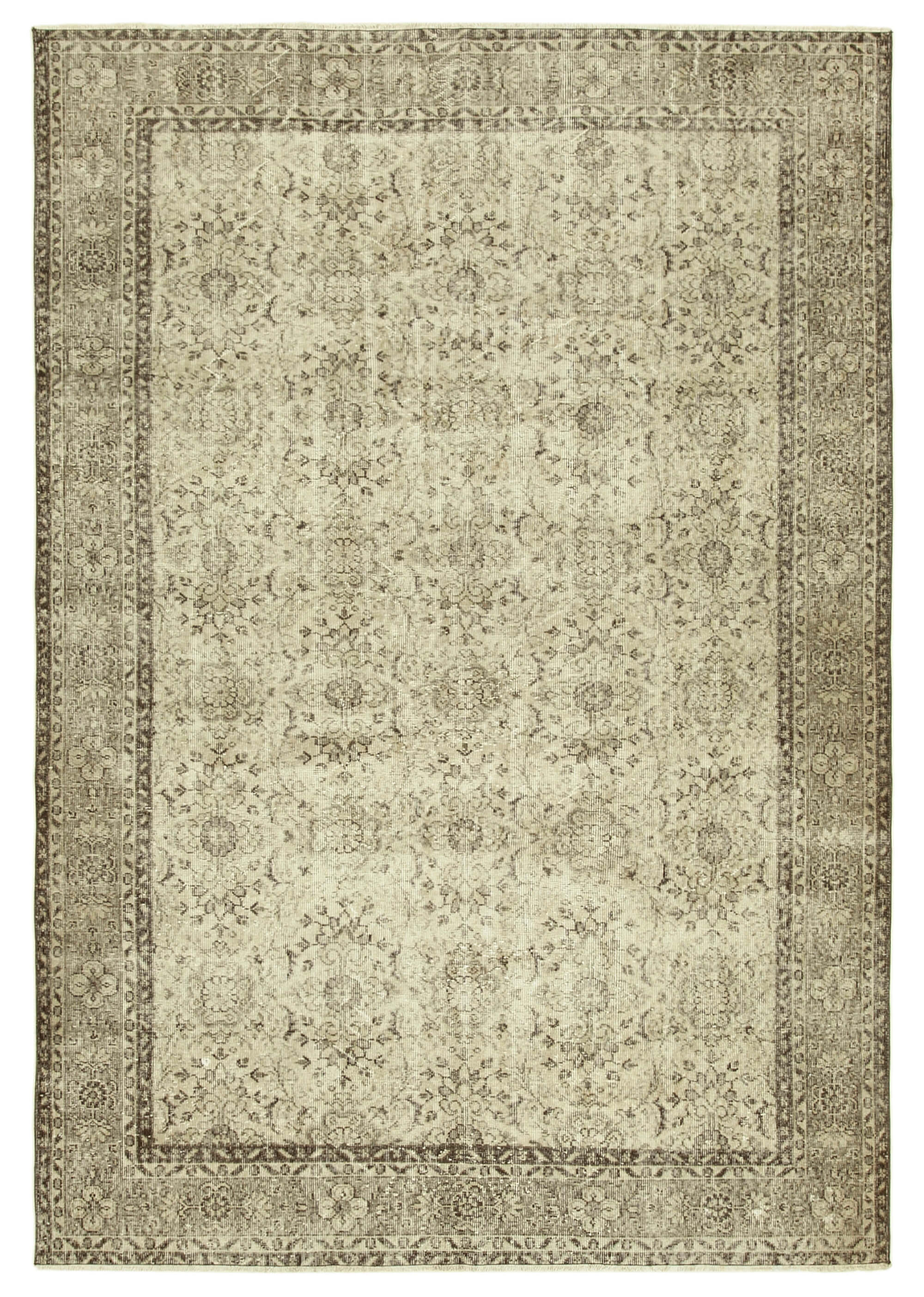 Handmade antique oriental beige carpet 208 cm x 303 cm