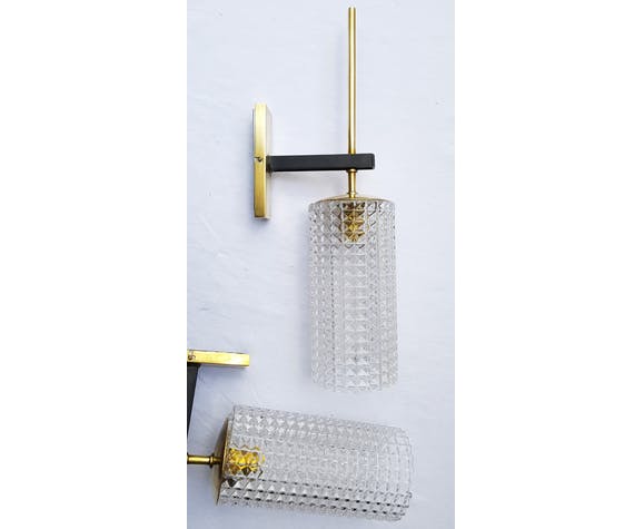 Pair of brass metal and glass sconces 1960
