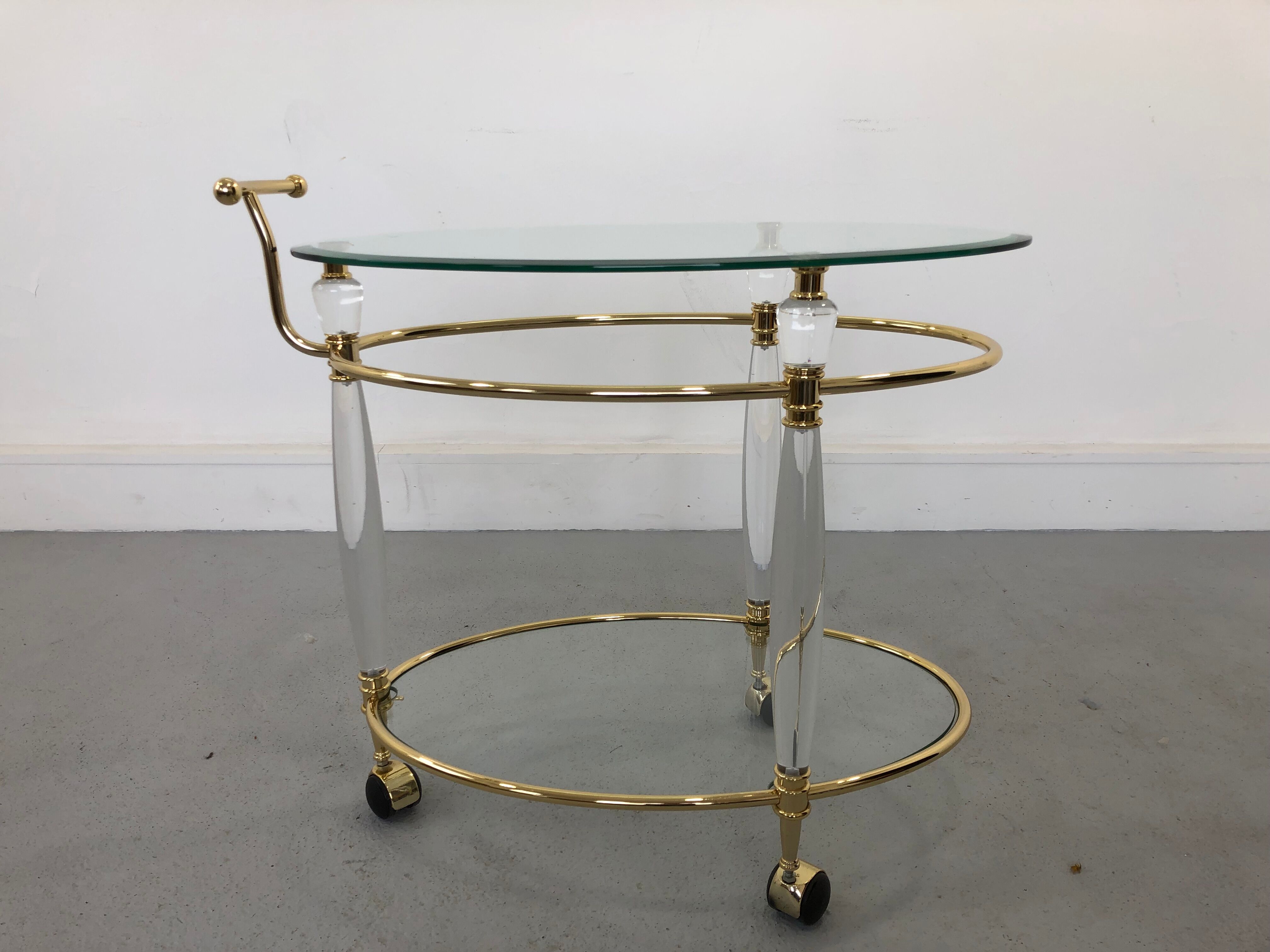 Chariot de chariot de chariot italien en laiton et en verre, années 1970