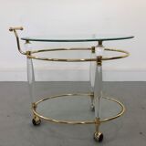 Italian Brass & Glass Bar Serving Cart Trolley, 1970s