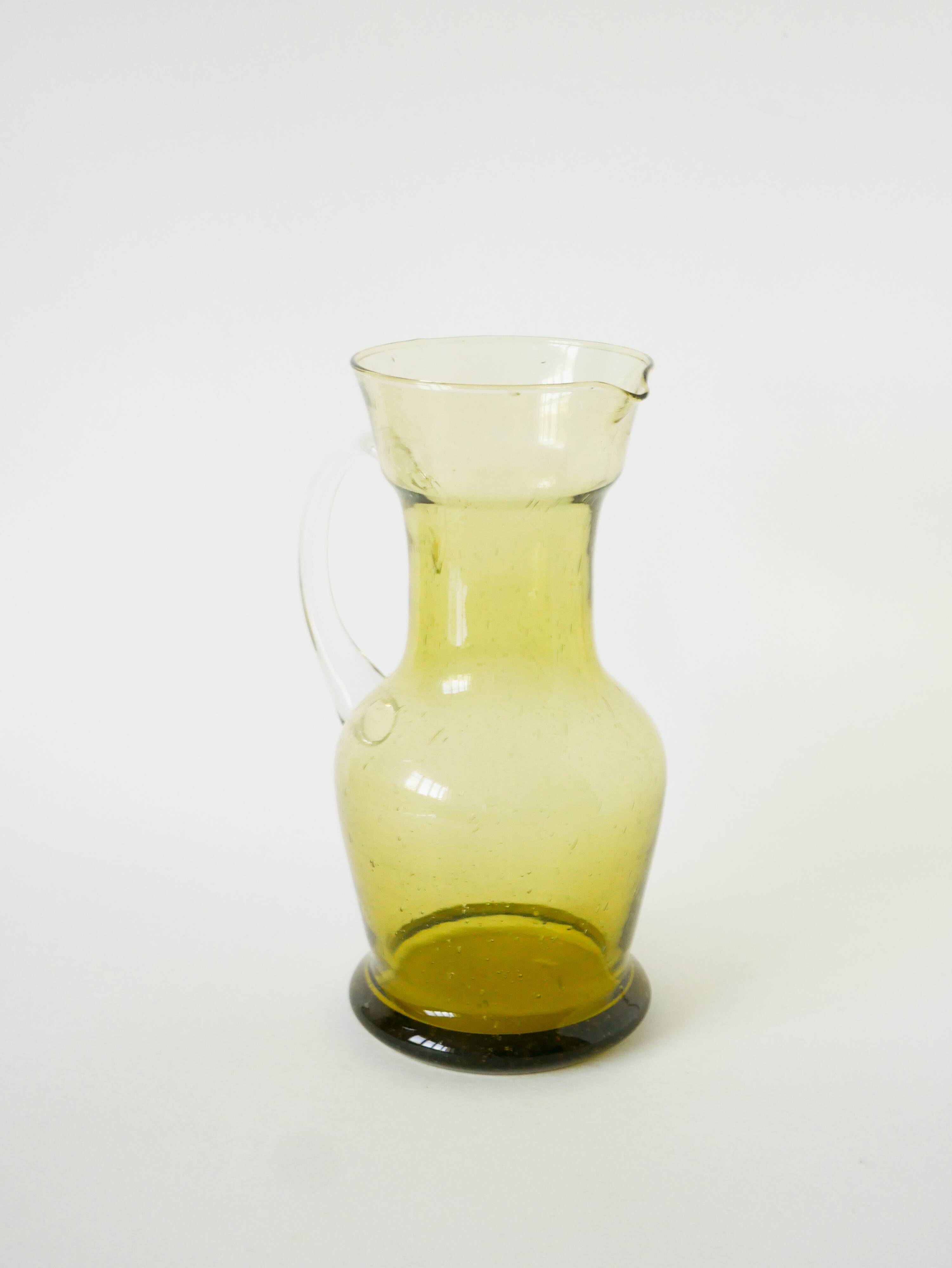 Service à orangeade en verre bullé de Biot, Long Drink, vert, 1960