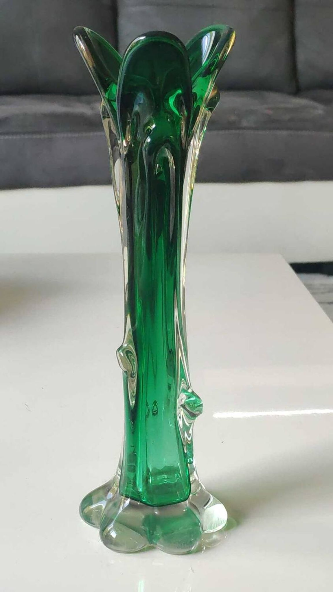 Murano glass art vase blown. Design in the shape of a trunk/floral base. Height 26 cm.