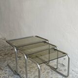 Nesting tables in chrome and smoked glass from the 70s