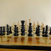 Vintage syrian chess board box wooden mosaic inlaid marquetry