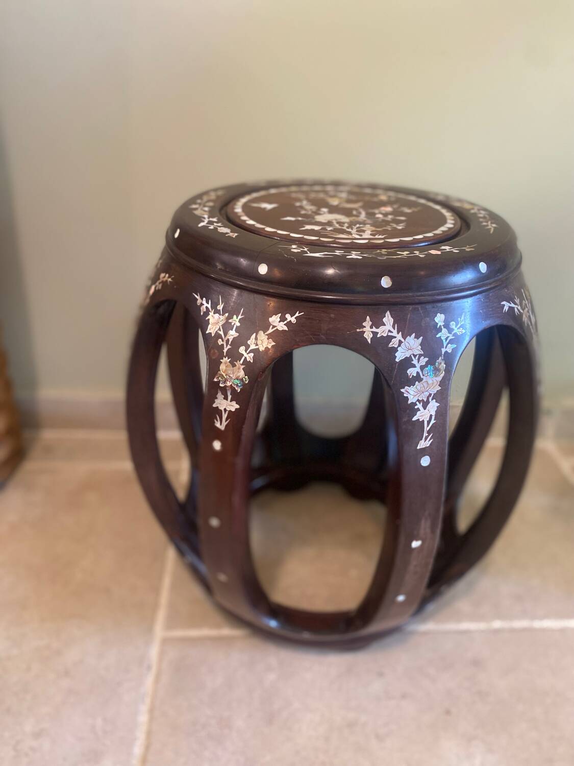 Mother-of-pearl inlay stool