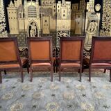 Suite of 4 armchairs period Restoration leather and mahogany
