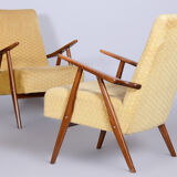 Paire de fauteuils en hêtre jaune original du milieu du siècle, atelier ÚLUV, Tchéquie, années 1950