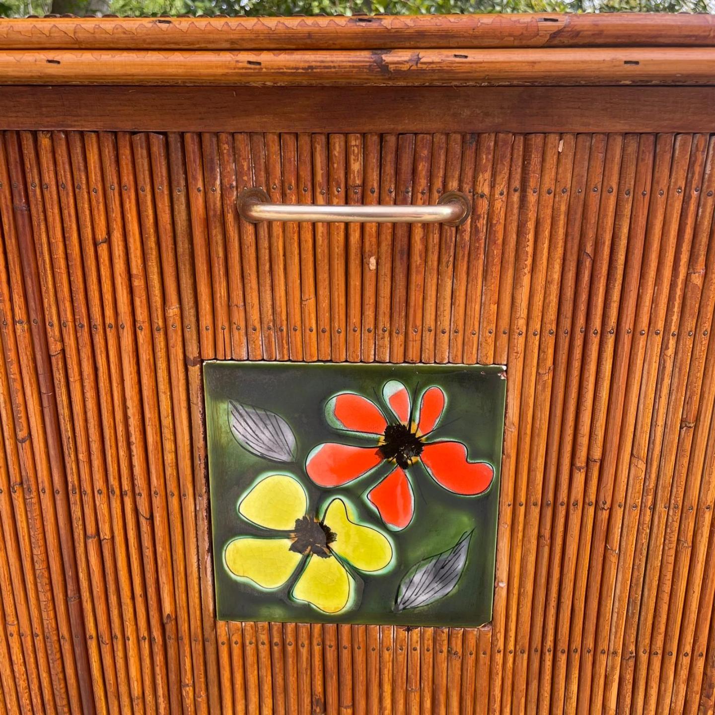Vintage rattan and ceramic bar furniture