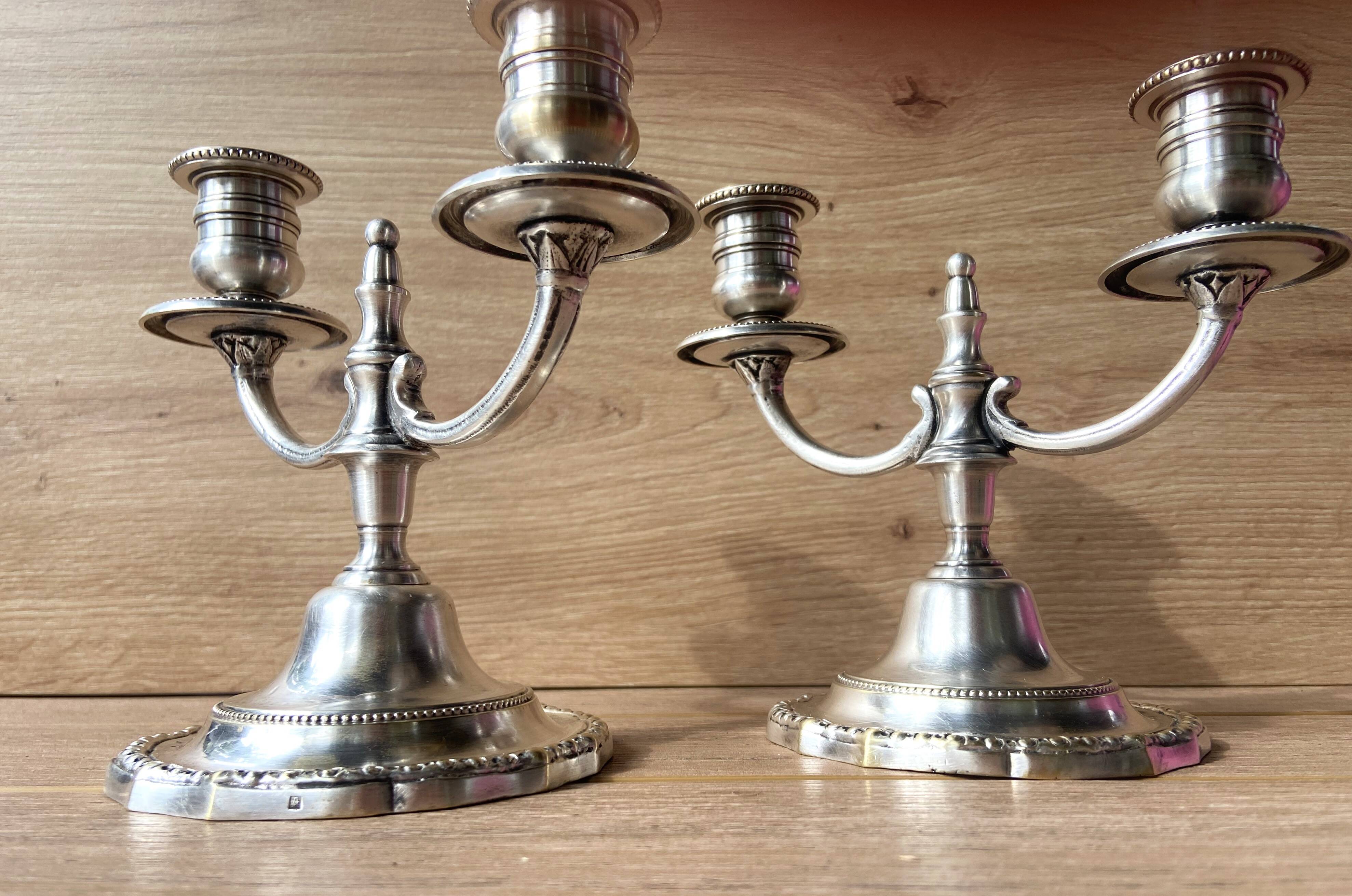Pair of Candelabra Candlesticks Candle Holders Silver Bronze A. Mourier 1920