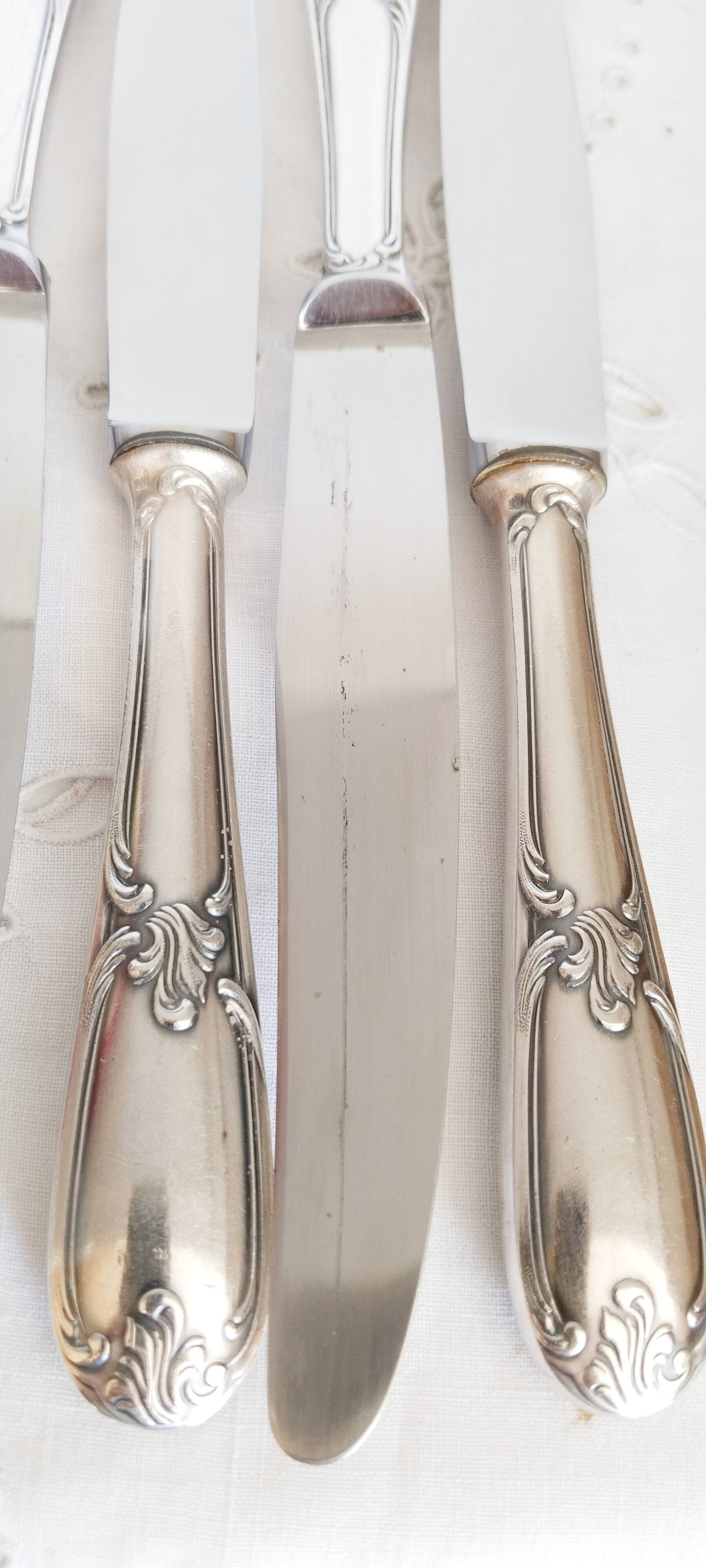 Set of 12 vintage knives, stainless steel blade and silver handle