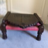 Old Indian armchair carved wood and pink braided rope India antics