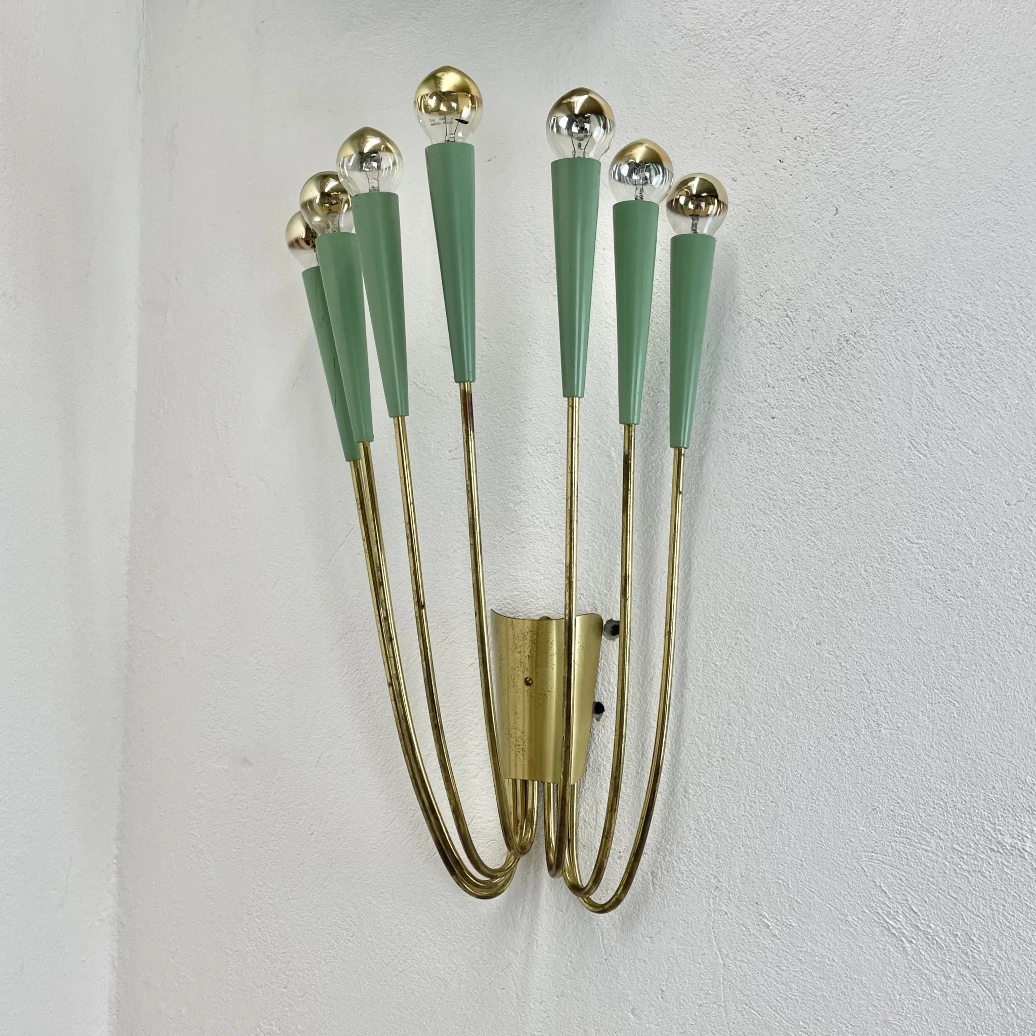 Large brass wall light in stilnovo style, 54 cm, italy, 1950s