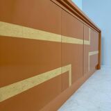 Italian orange lacquered sideboard with inlay, 1970s