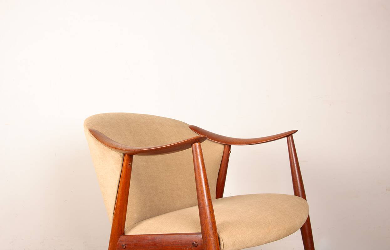 2 Scandinavian armchairs in teak and fabric, new Tyrol model, Gerhard Berg.