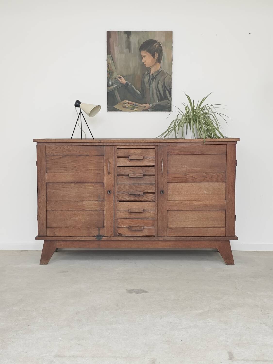 Oak buffet by René Gabriel, Reconstruction period 1950.