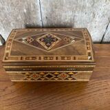 Ancienne Boite À Bijoux En Marqueterie Bois & Nacre Syrie Vintage
