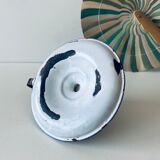 Antique candle holder in white and blue enamelled metal