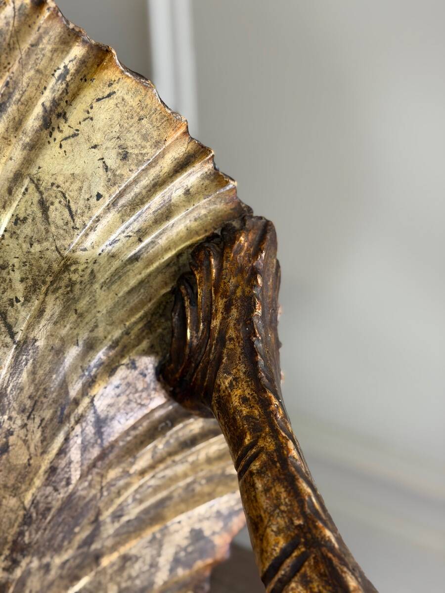 Venetian "Grotto" armchair in carved polychrome wood, silvered and gilded, circa 1890.