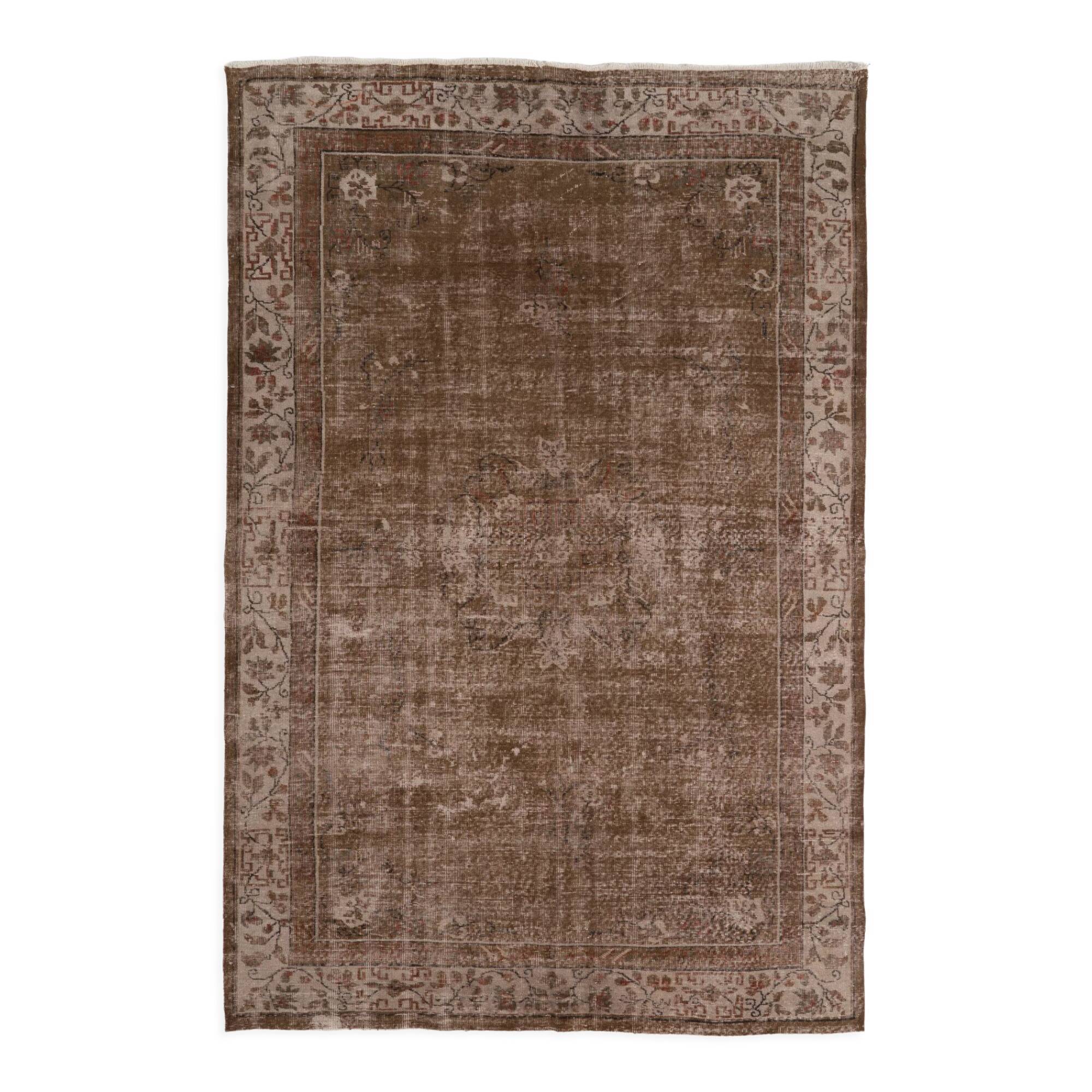 Mid-century handmade turkish area rug in brown and beige color 199x300 cm