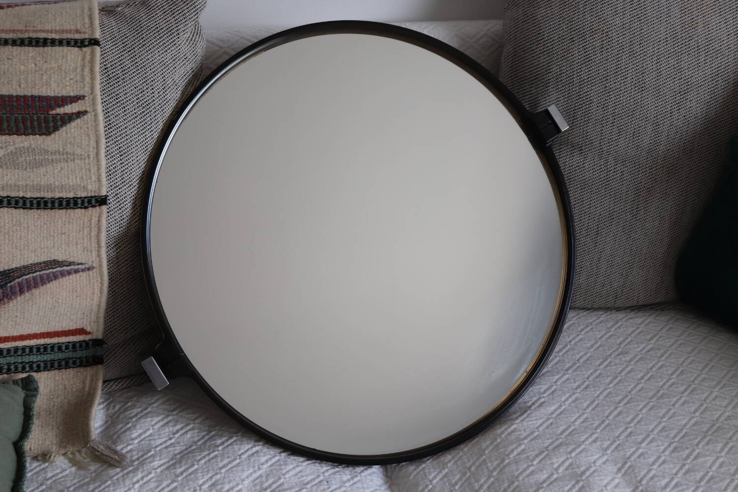 Vintage Smoked Plastic Round Wall Mirror