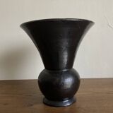 Etienne Noel modernist vase in Dieulefit 1950 in black enamel earthenware