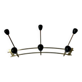 1950s wooden and metal coat rack with 6 hooks