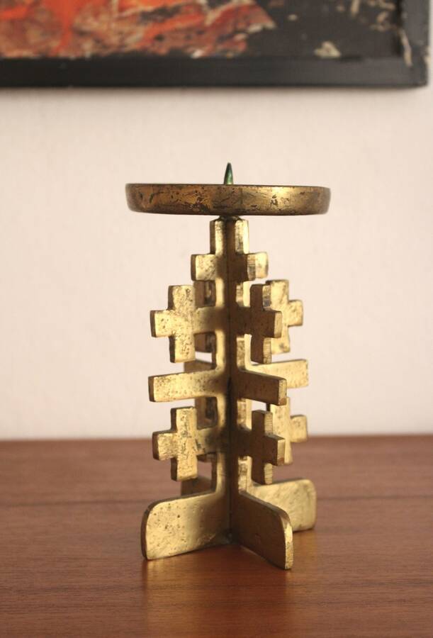 Brutalist vintage heavy brass candle Holder.