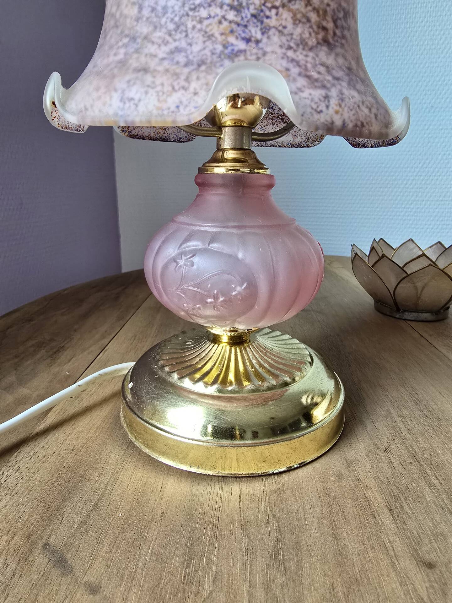 Vintage mushroom lamp pink heart - frosted glass tulip