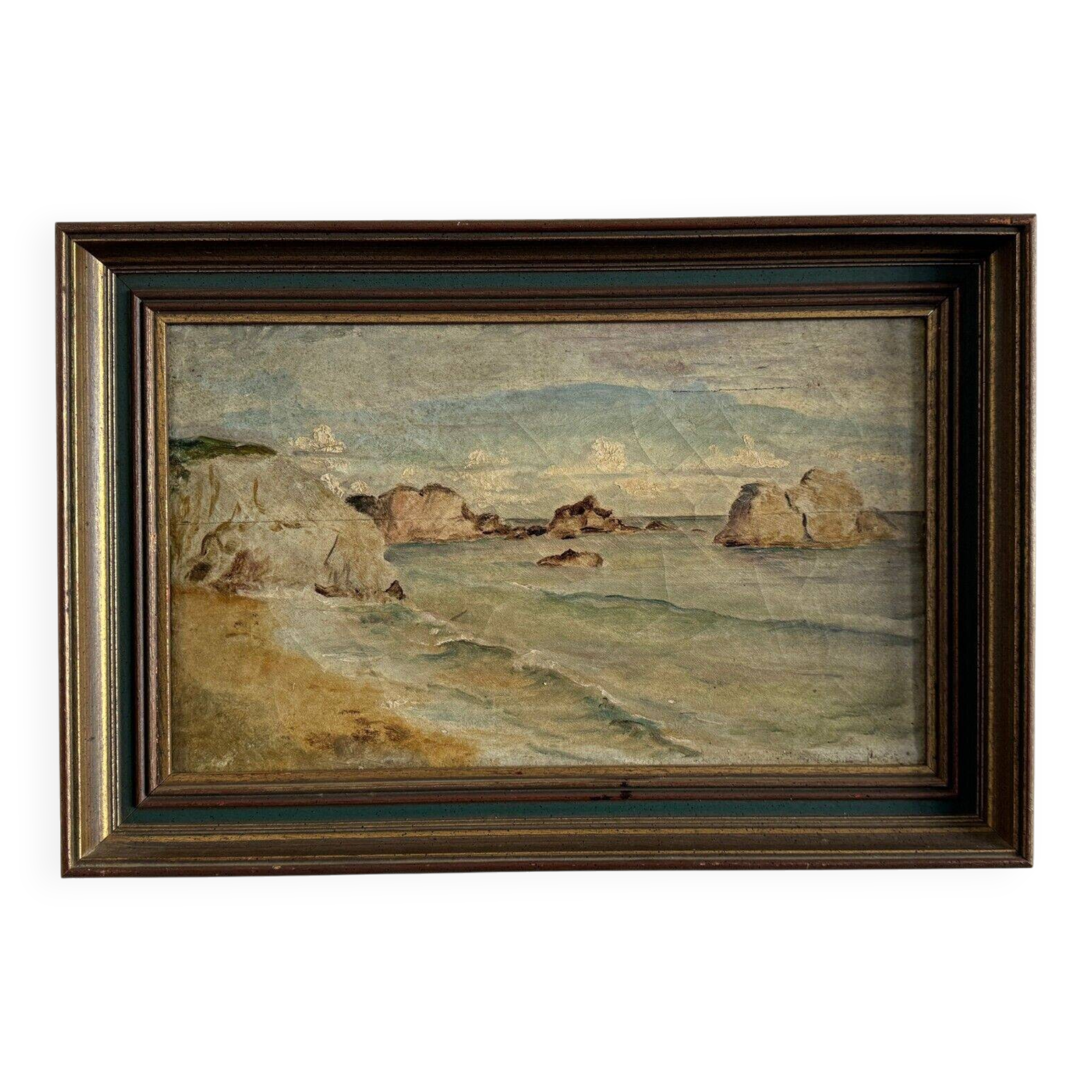 Oil on canvas depicting a rocky coast from the early 20th century