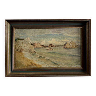 Huile sur toile représentant une côte rocheuse début XXe
