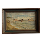 Huile sur toile représentant une côte rocheuse début XXe