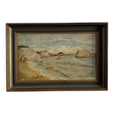 Oil on canvas depicting a rocky coast from the early 20th century