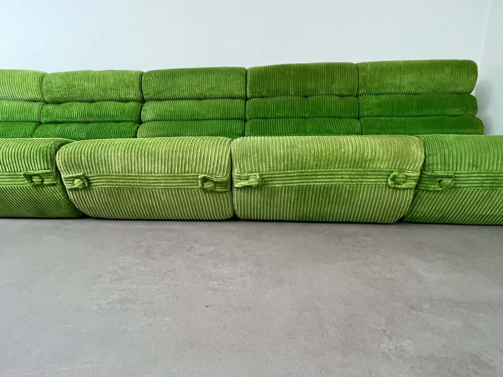 Modular green velvet corner sofa, 1970s
