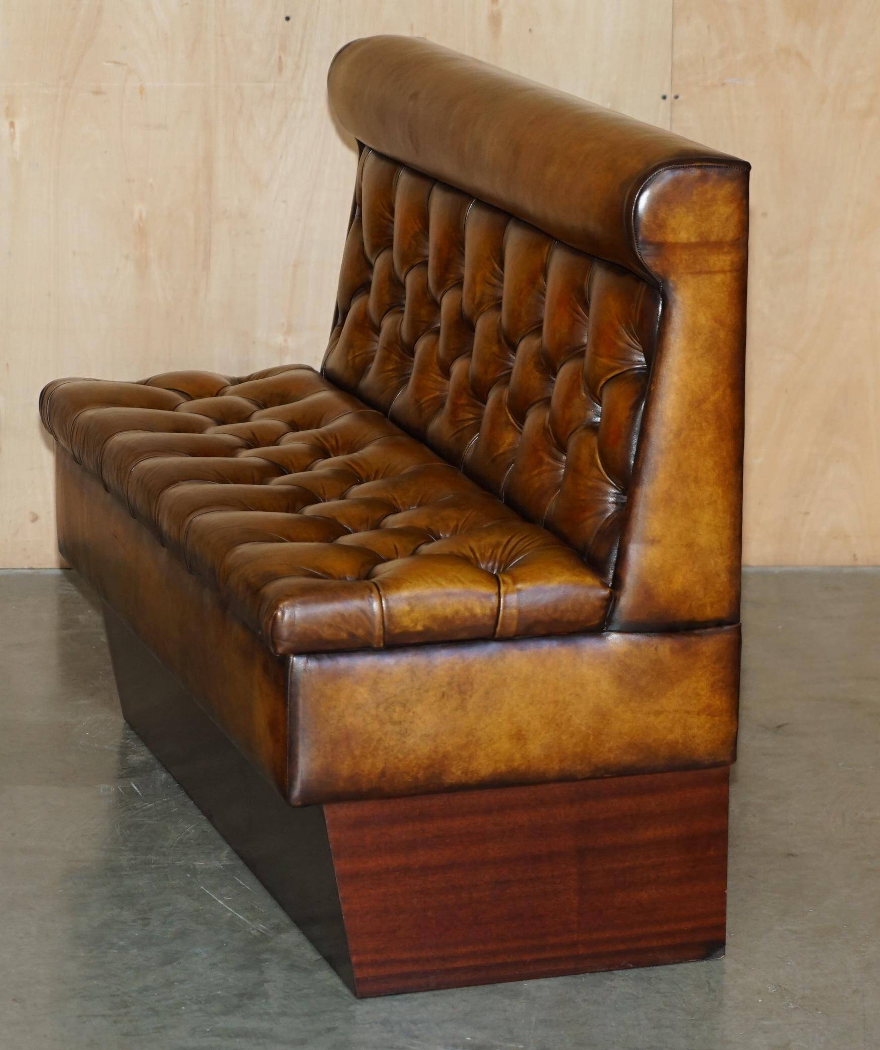 Pair of Victorian Chesterfield pub benches in leather.