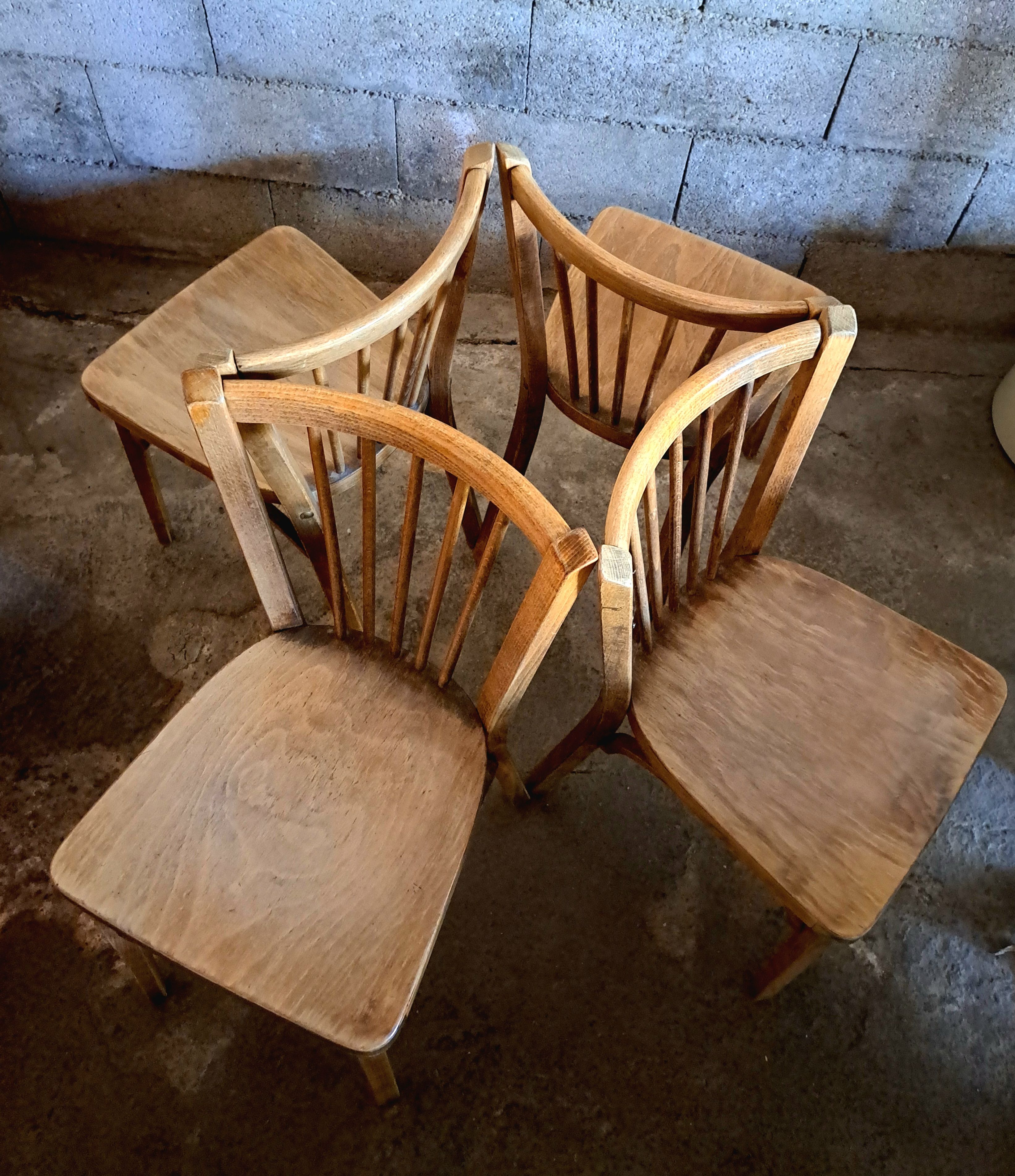 Set de 4 chaises  bistrot salon baumann 1930 bois courbé