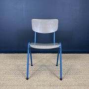 Set of 12 gray wood school chairs with blue feet Netherlands 70s/80s