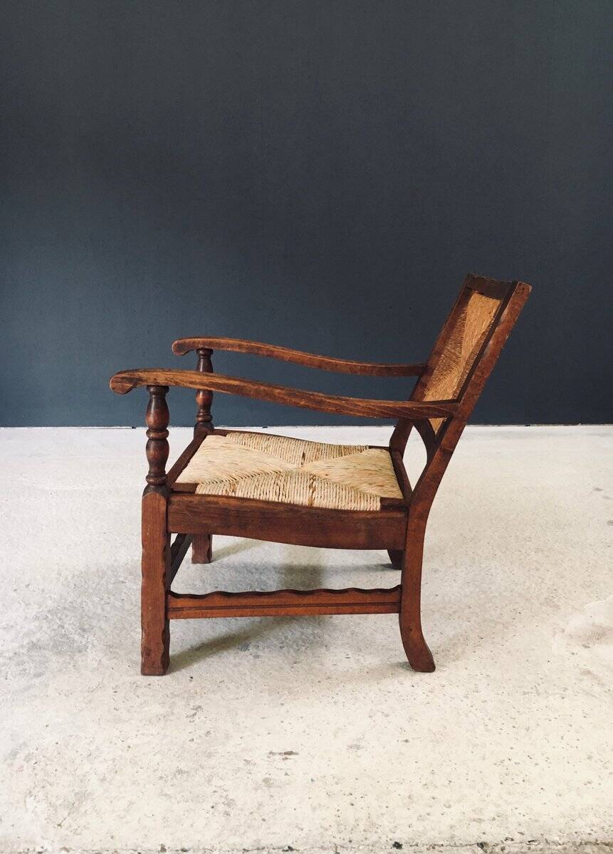 Arts & Crafts Handcrafted Low Lounge Armchairs, Belgium, 1920s, Set of 2