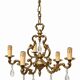 Brass chandelier with 5 branches and pendants in Louis XV style