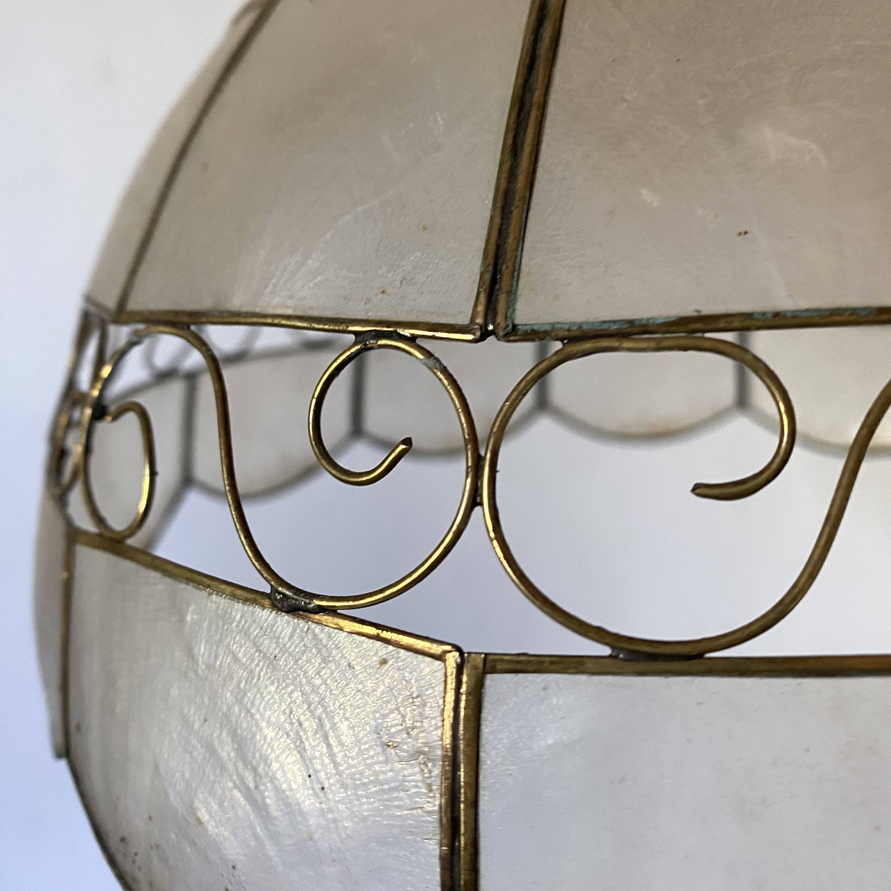 Vintage mother-of-pearl and brass pendant light