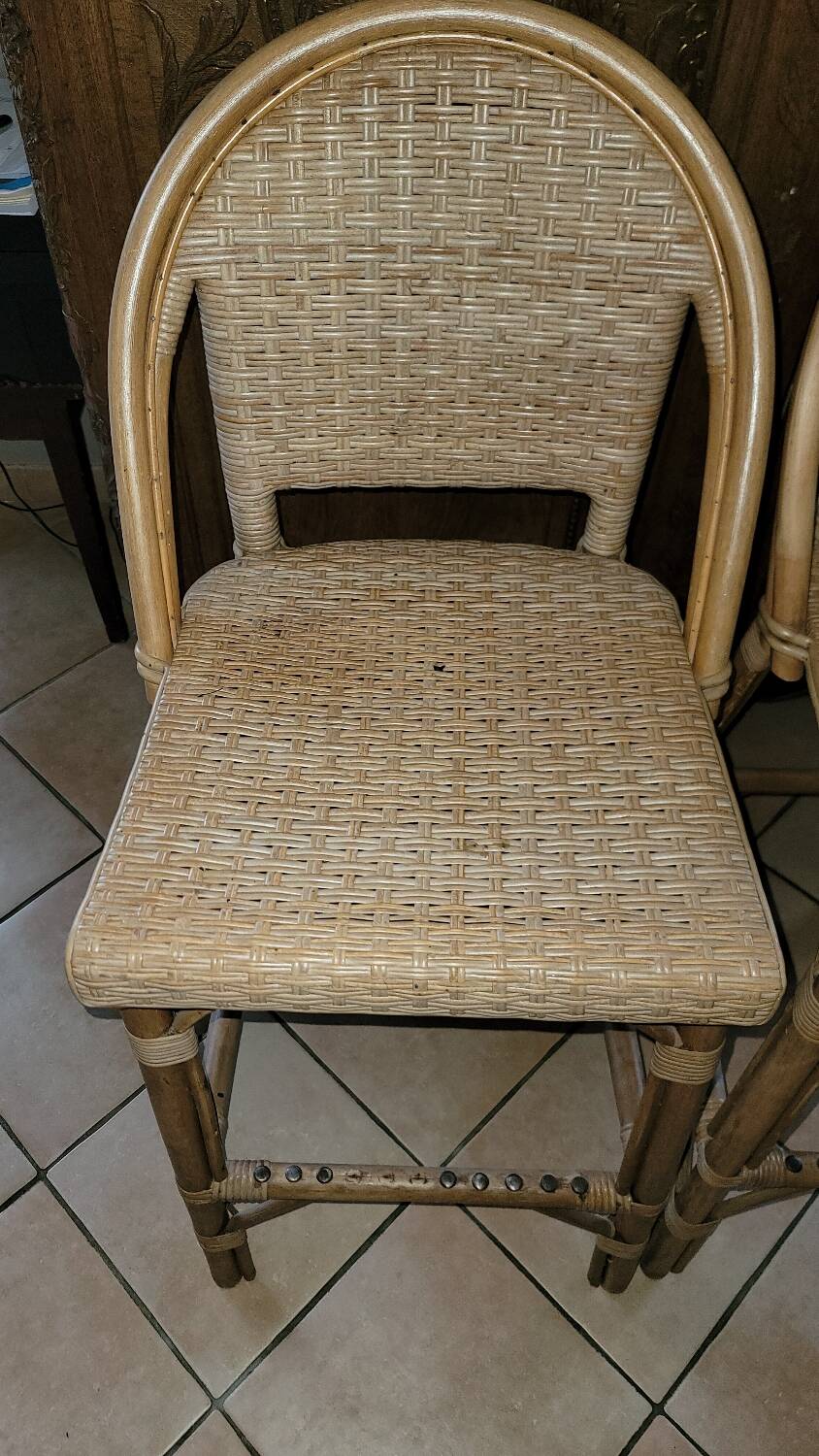 Tabourets de bar rotin vintage