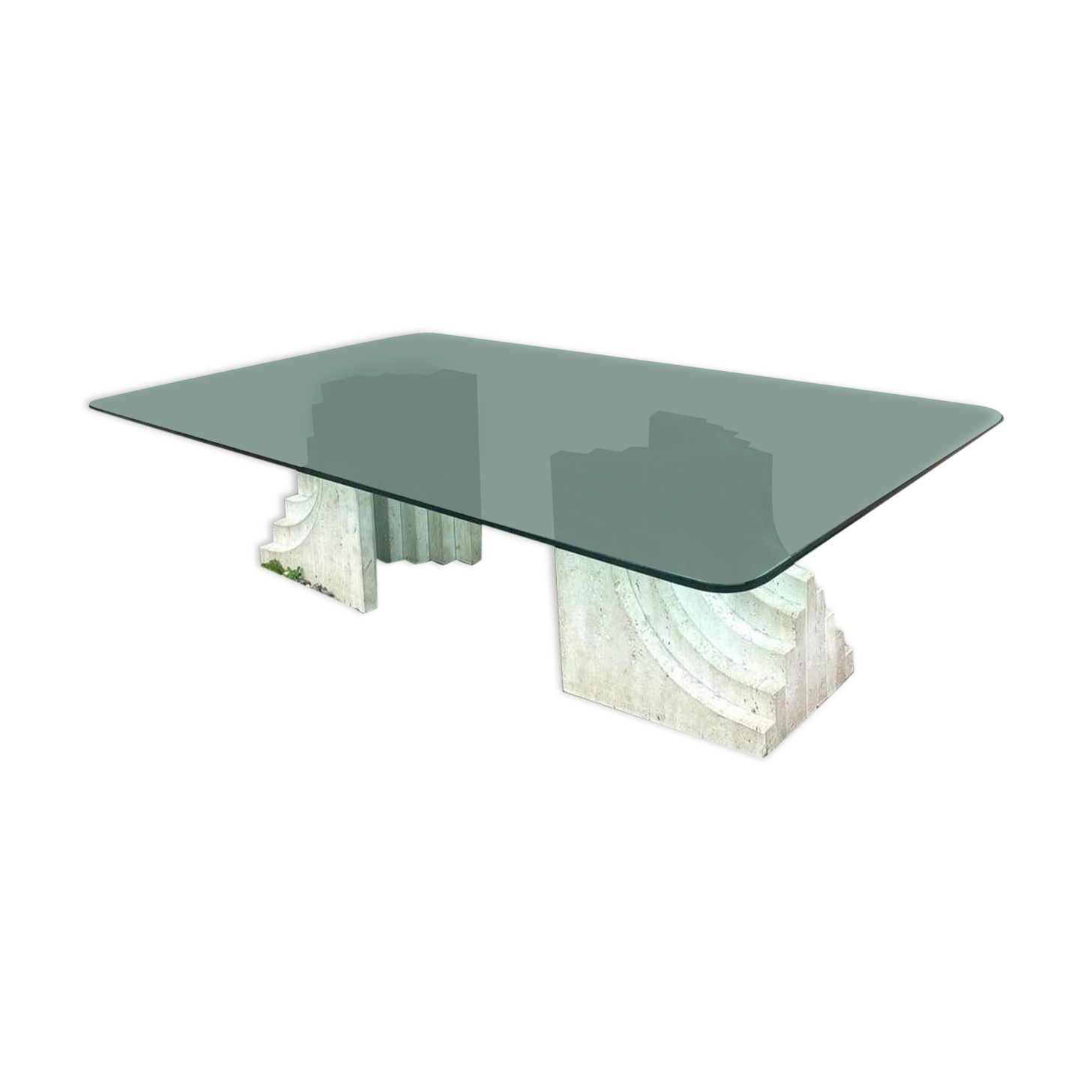 Table basse en travertin et verre, Carlo Scarpa, Italy, 1970s