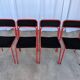 Set of 4 1970s Red & Black Metal Chair: Space Age Stackable Dining Chair