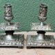 Pair of square candlesticks in patinated bronze