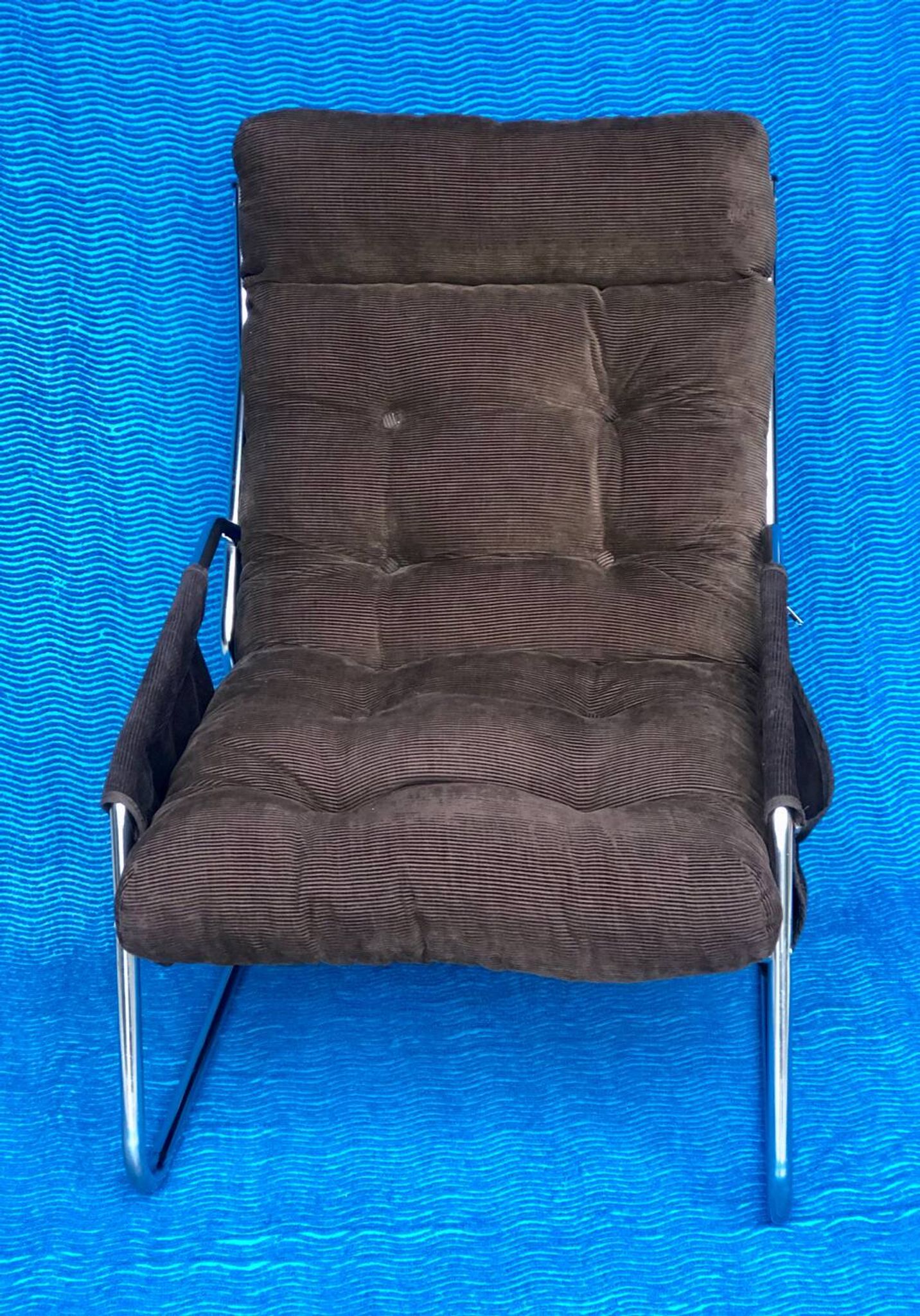 VELVET BROWN CHROME ARMCHAIR 1970 IKEA VINTAGE